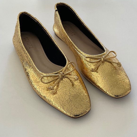 SCHUTZ Arissa  Metallic Gold Leather Ballet Flats Size 8 NEW - Picture 4 of 11